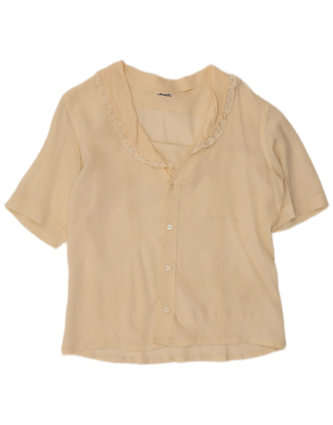 Bluzka damska z krótkim rękawem w stylu vintage, UK 14, średnia w kolorze złamanej bieli