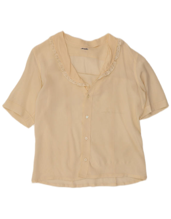 Bluzka damska z krótkim rękawem w stylu vintage, UK 14, średnia w kolorze złamanej bieli