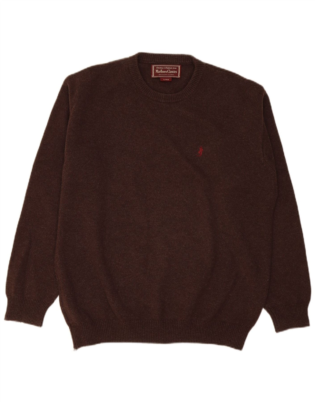Marlboro Classics Męski sweter z okrągłym dekoltem, duży, brązowy, wełniany