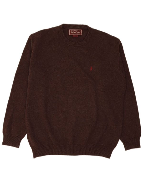 Marlboro Classics Męski sweter z okrągłym dekoltem, duży, brązowy, wełniany