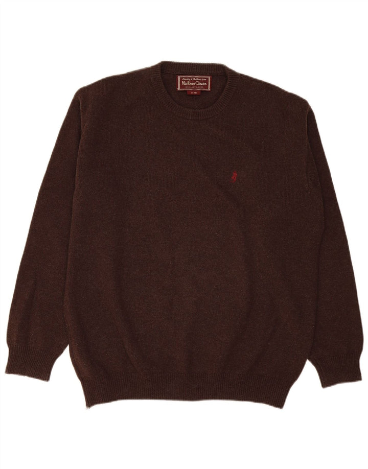 Marlboro Classics Męski sweter z okrągłym dekoltem, duży, brązowy, wełniany