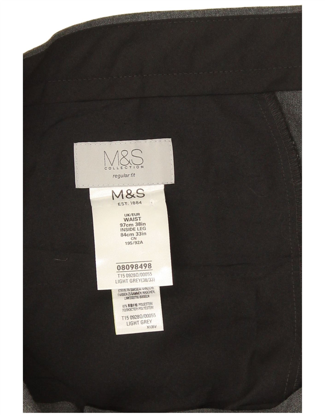 Męskie spodnie garniturowe Marks & Spencer o regularnym kroju W38 L28 Szary poliester