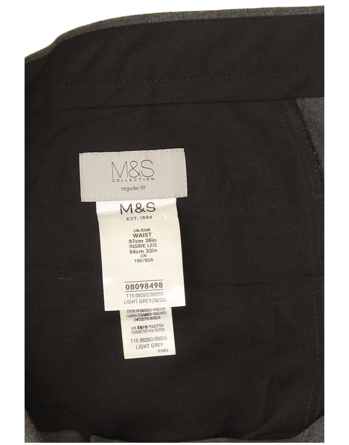 Męskie spodnie garniturowe Marks & Spencer o regularnym kroju W38 L28 Szary poliester