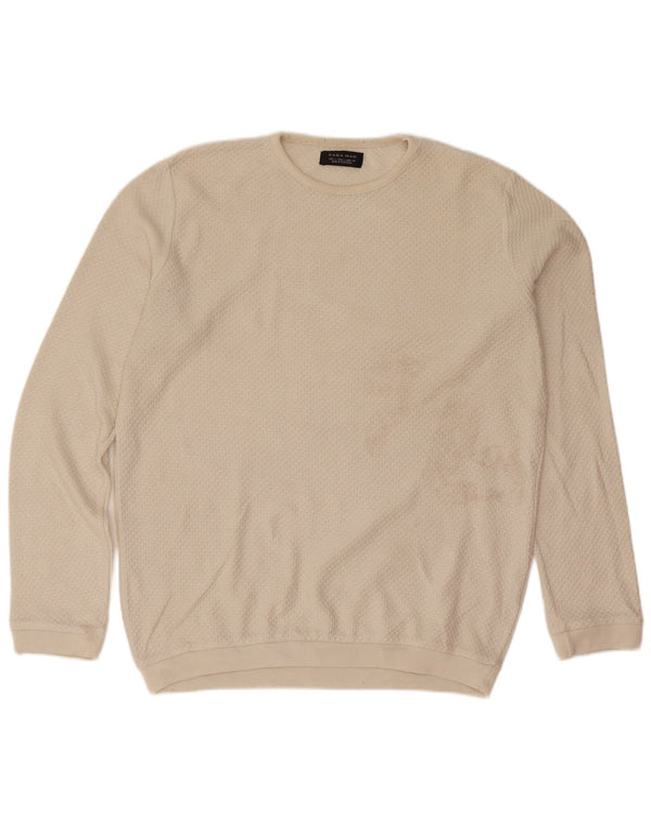 Męski sweter z okrągłym dekoltem Zara, mały, beżowy