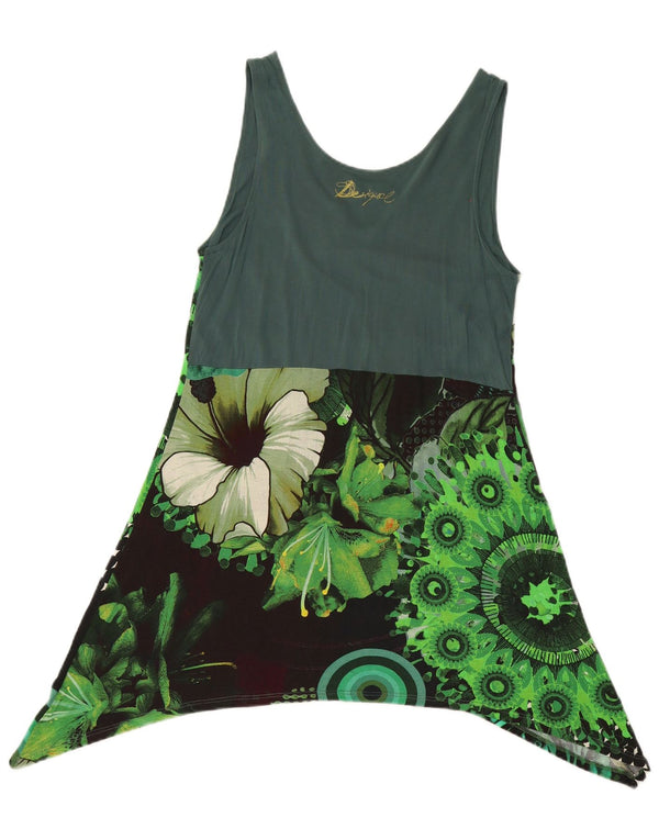 Desigual Womens Sleeveless Asymmetric Tunic Top UK 18 XL Green Floral