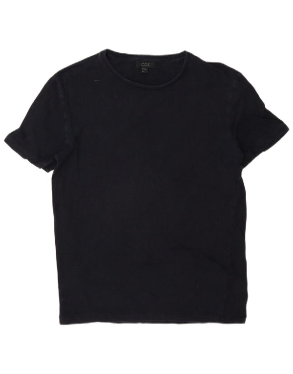 Cos Męski T-shirt Top Mały Granatowy Lniany