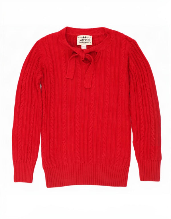 Sweter damski Collectif z wiązaniem z przodu i dekoltem w łódkę, UK 14, duży, czerwony, bawełniany