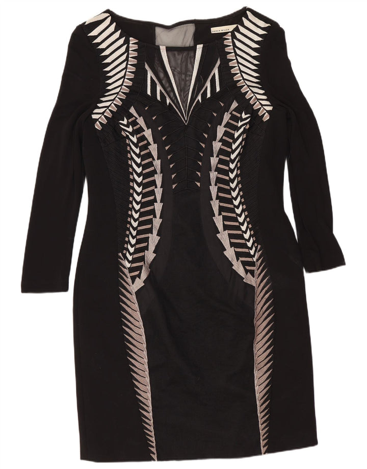 Karen Millen Damska sukienka typu shift z rękawem 3/4 UK 14, średnia czarna geometryczna