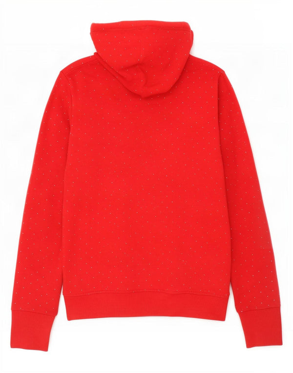 Damski sweter z kapturem Superdry z grafiką UK 12, bawełniany w kolorze średniej czerwieni w cętki