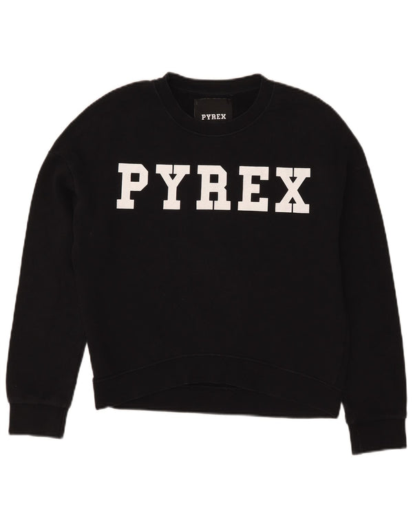 Damska bluza oversize z grafiką Pyrex, UK 6 XS, czarna bawełna