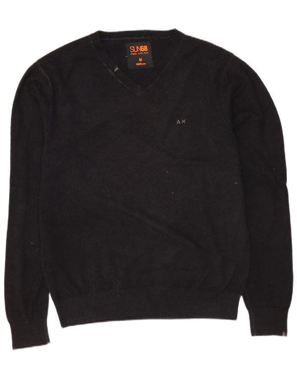 SUN68 Męski sweter z dekoltem w kształcie litery V, średniej szarej wełny