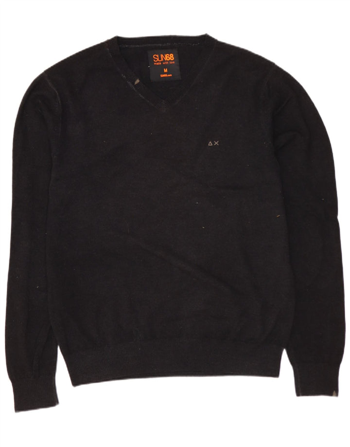 SUN68 Męski sweter z dekoltem w kształcie litery V, średniej szarej wełny