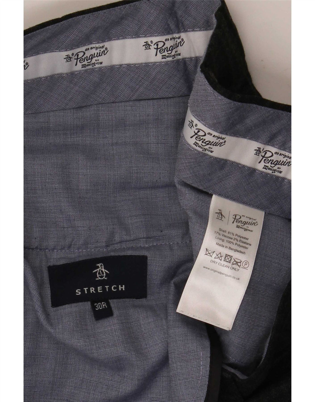 Męskie spodnie garniturowe typu slim fit Penguin W30 L32 Szara kratka z poliestru