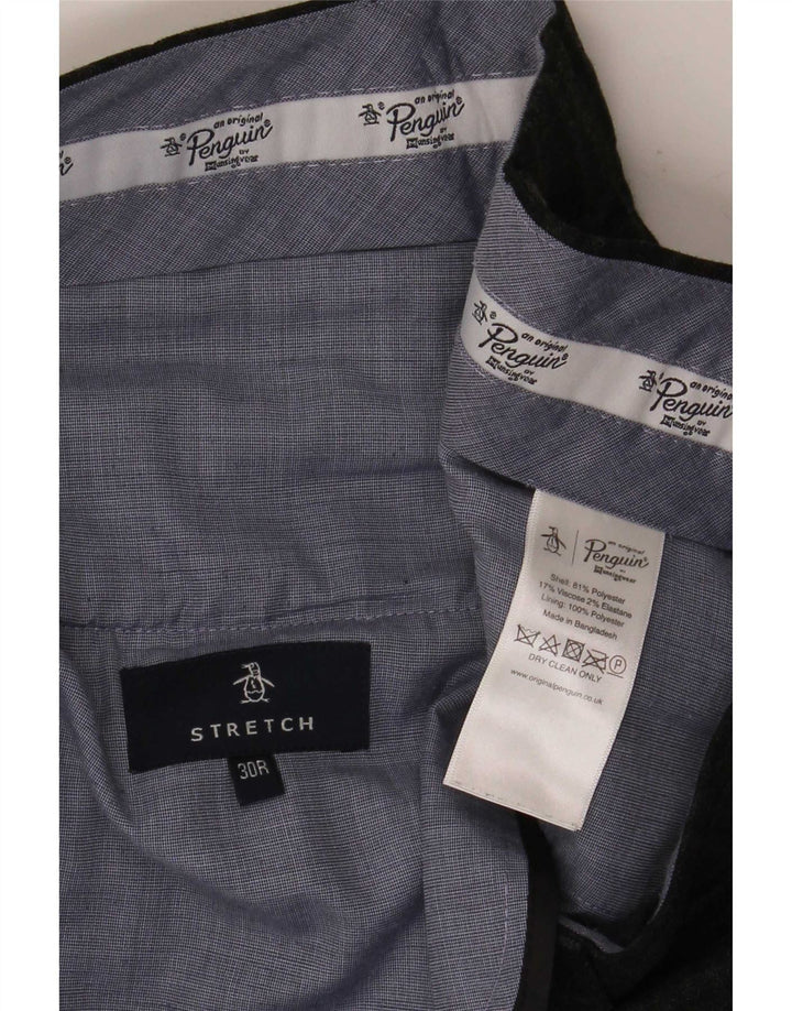 Męskie spodnie garniturowe typu slim fit Penguin W30 L32 Szara kratka z poliestru