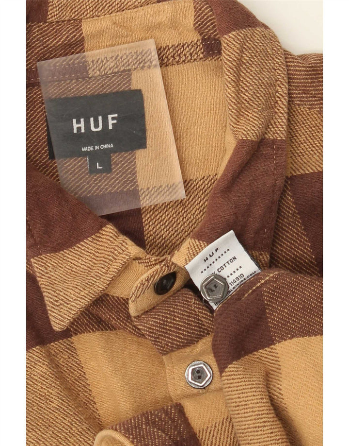 HUF Męska koszula flanelowa, duża, brązowa bawełniana kratka