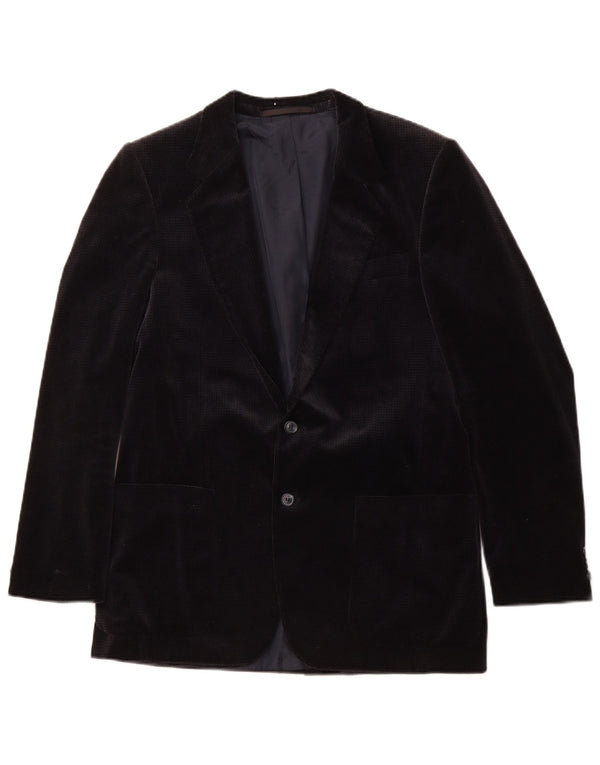 Vintage męska aksamitna marynarka UK 36, mała, granatowa, bawełniana w pepitkę