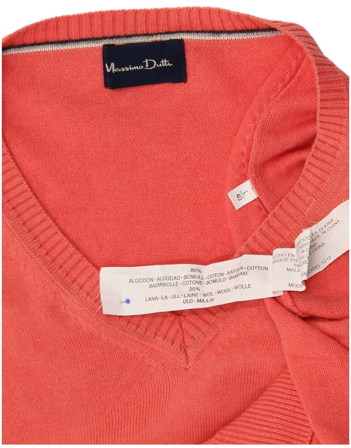MASSIMO DUTTI Męski sweter z dekoltem w kształcie litery V, duży, różowy, bawełniany