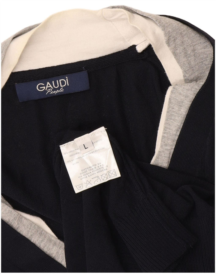 Męski sweter rozpinany Gaudi, duży, granatowy, wiskoza z blokami kolorów