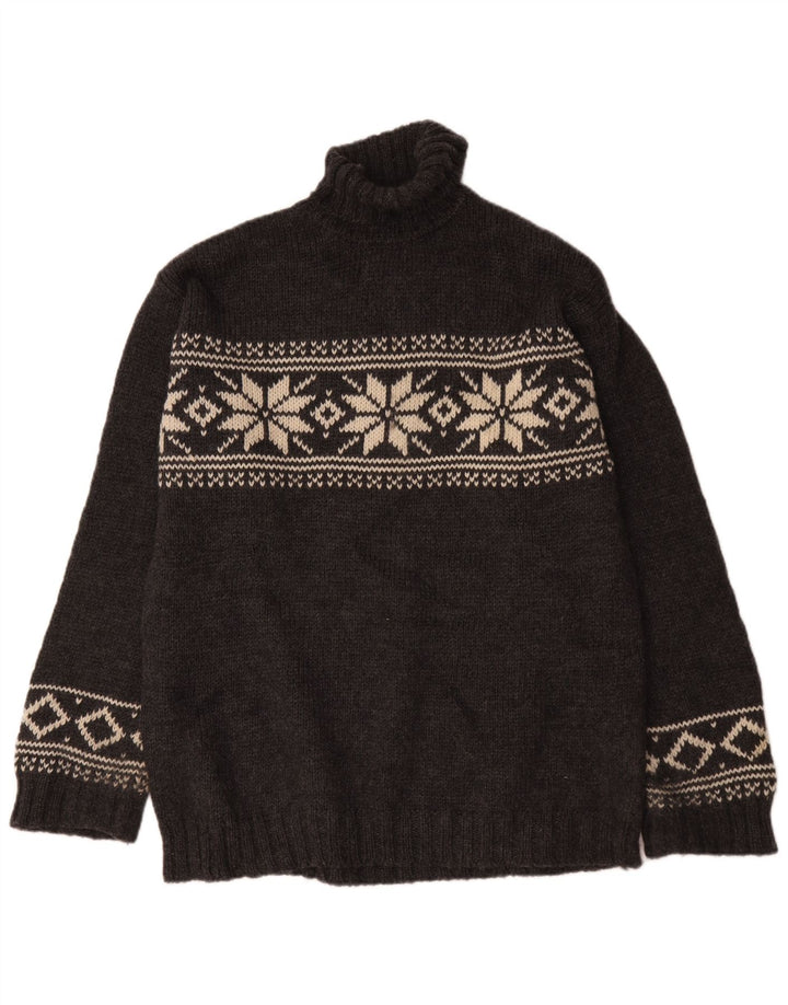 Męski sweter z golfem LOG. Średni szary, wełniany Fair Isle