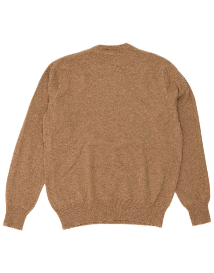 Męski sweter Kappa z okrągłym dekoltem, mały, brązowy, z owczej wełny