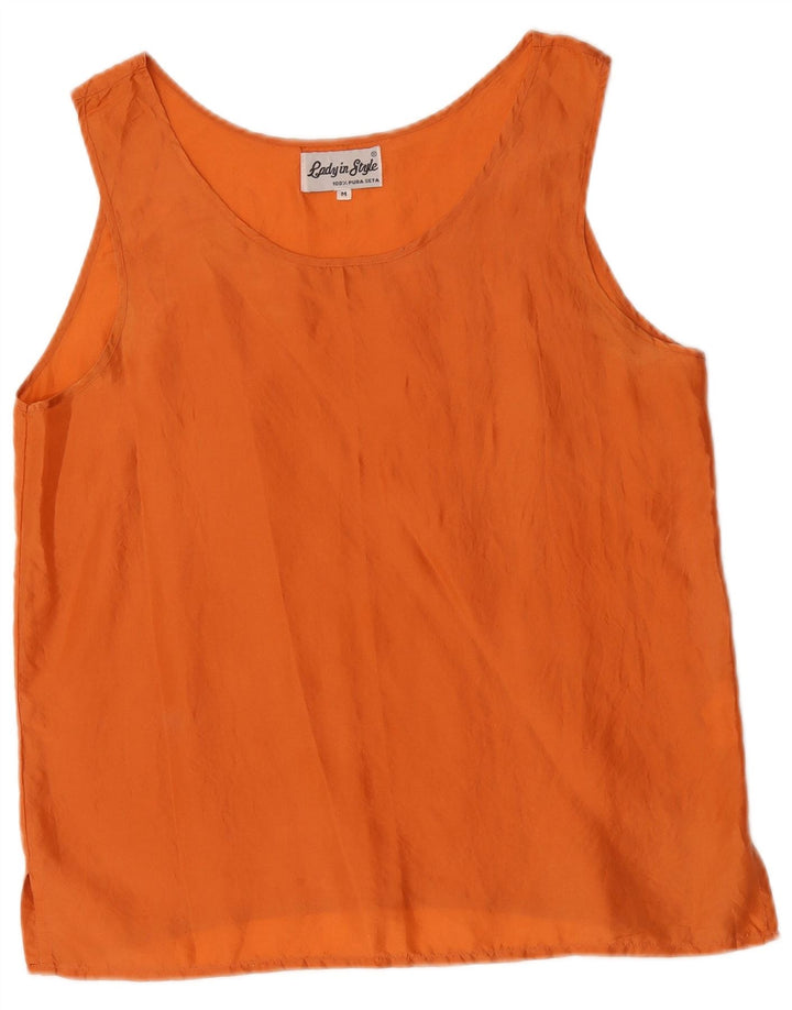 Top damski w stylu vintage, kamizelka UK 14, średni pomarańczowy jedwab