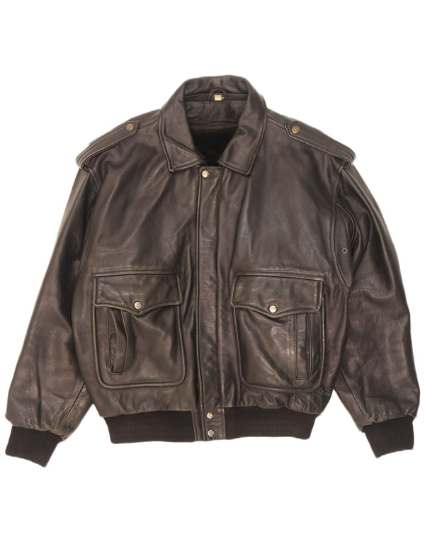 Vintage Mens Military Leather Jacket UK 42 XL Black