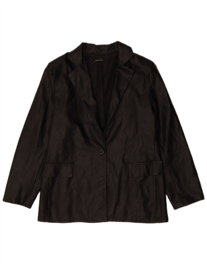 Damska marynarka ze sztucznej skóry VINTAGE zapinana na 1 guzik UK 12, średnia czarna