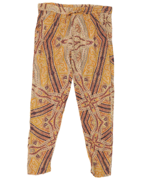 ZARA Womens Slim Casual Trousers XS W24 L27 Yellow Paisley