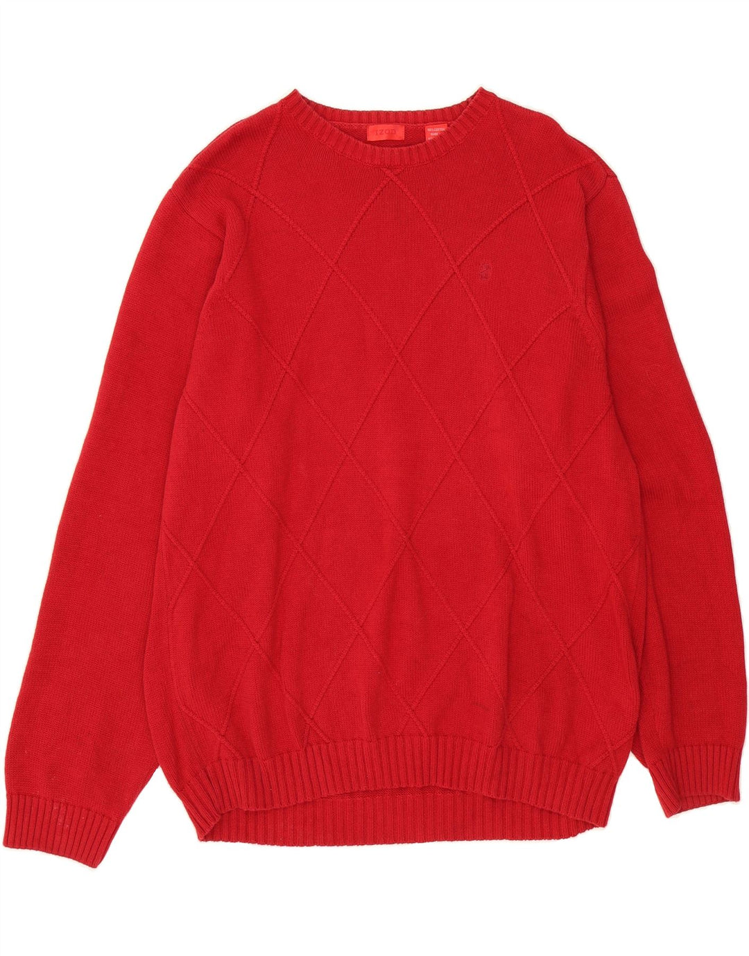 IZOD Mens Boat Neck Jumper Sweater Medium Red Argyle/Diamond Cotton Vintage Izod and Second-Hand Izod from Messina Hembry 