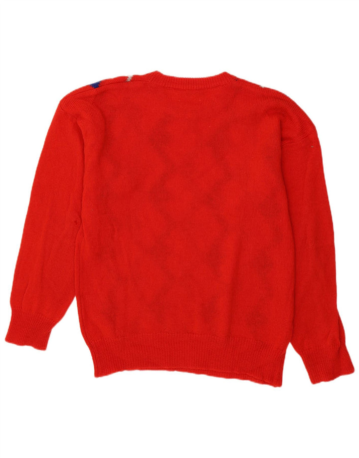 Vintage męski sweter z okrągłym dekoltem, duży czerwony Argyle/diament