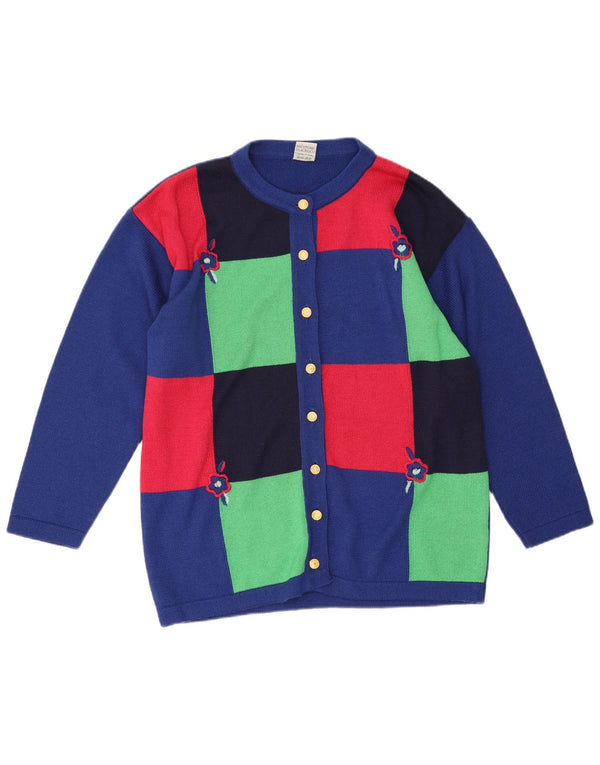 Sweter damski w stylu vintage, UK 16, duży, niebieski, bawełniany w bloki kolorów
