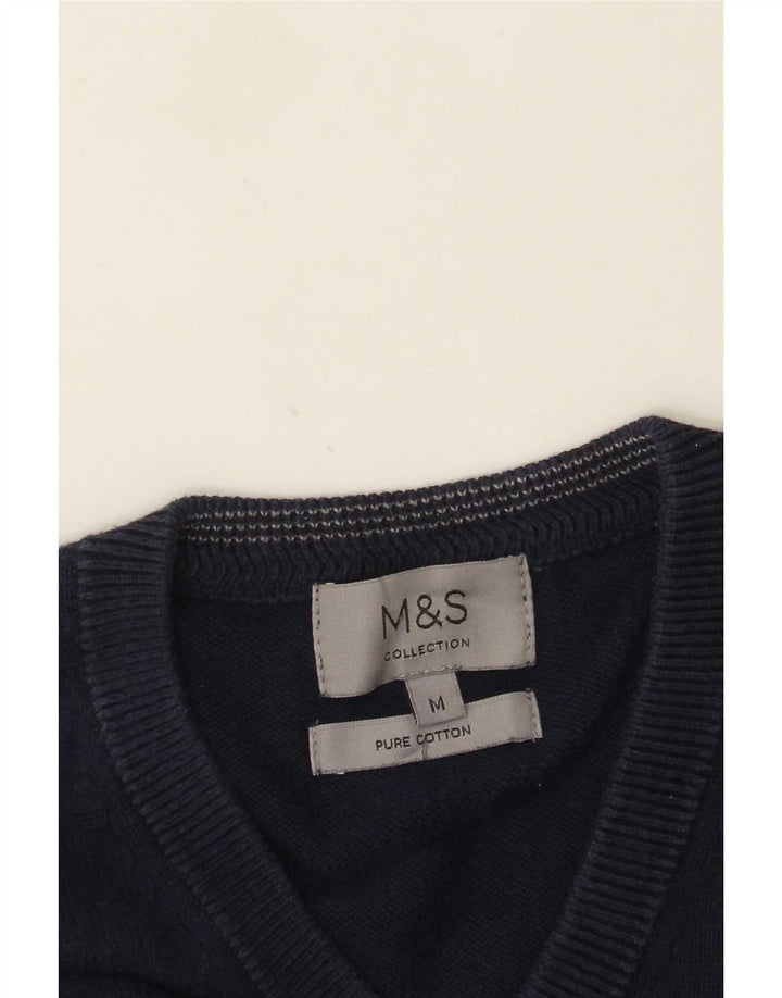 Marks & Spencer Męski sweter z dekoltem w kształcie litery V, średni granatowy, bawełniany