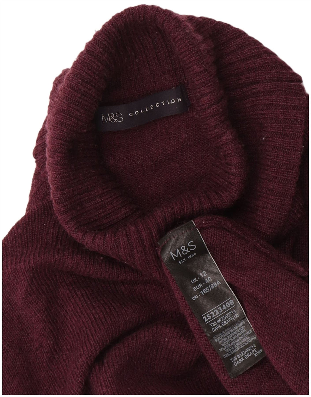 Marks & Spencer Damski sweter z golfem UK 12, średnia bordowa wełna