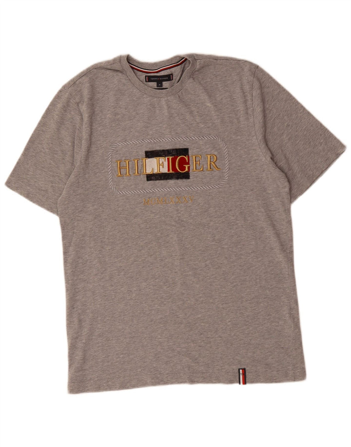 Męska koszulka z grafiką Tommy Hilfiger, średnia szara bawełna