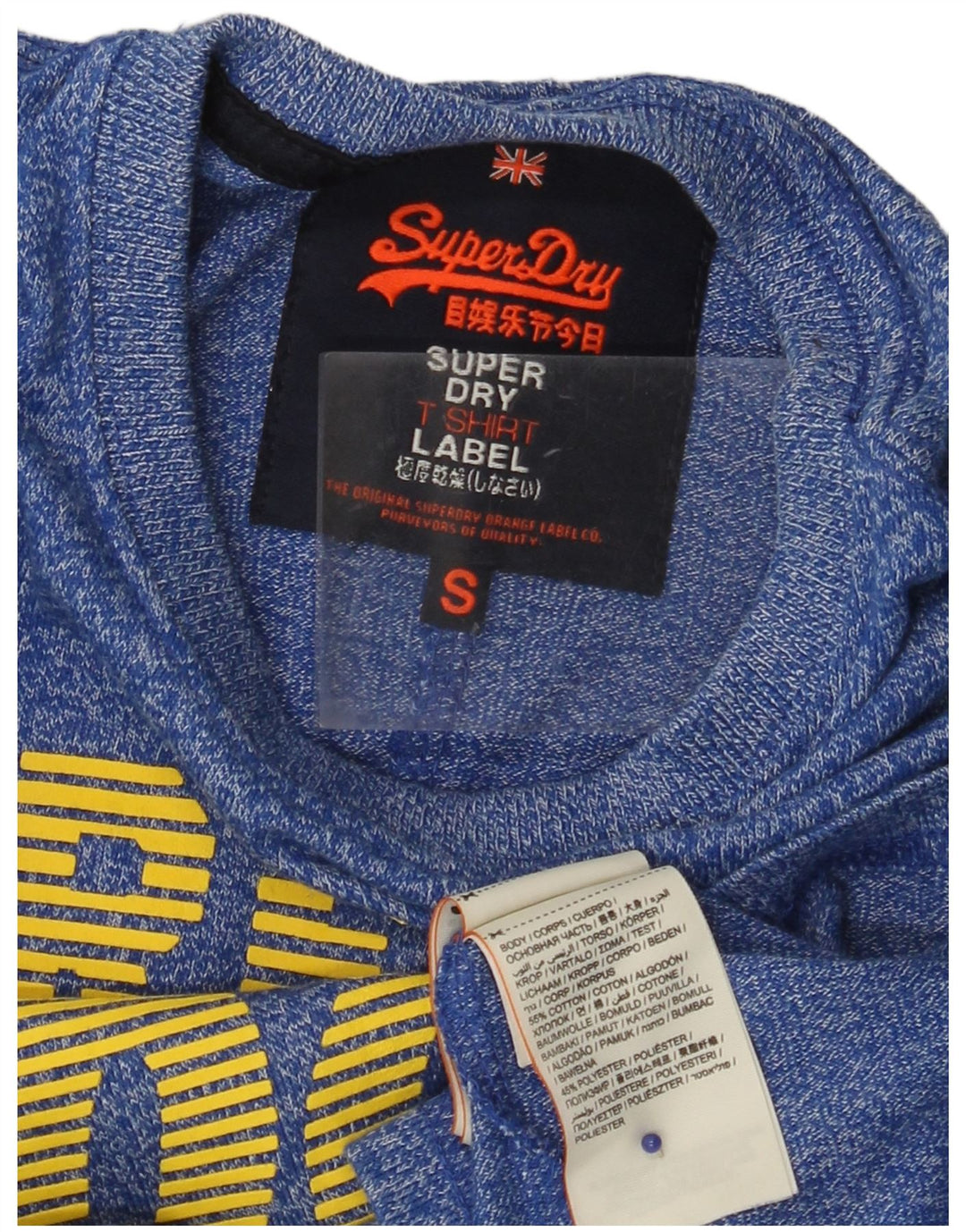 SUPERDRY Męski T-shirt z prawdziwą grafiką, mały, niebieski, nakrapiany bawełniany