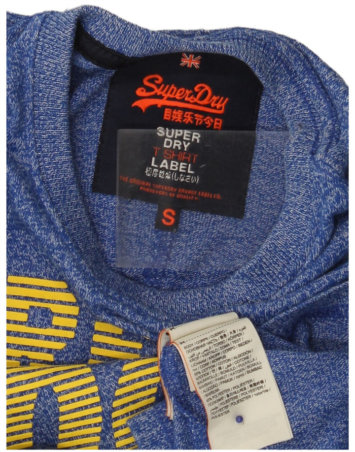 SUPERDRY Męski T-shirt z prawdziwą grafiką, mały, niebieski, nakrapiany bawełniany