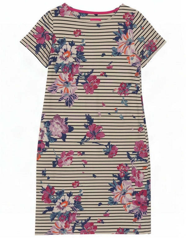 Joules Damska sukienka T-shirt UK 12 Średnia biała bawełna w kwiaty
