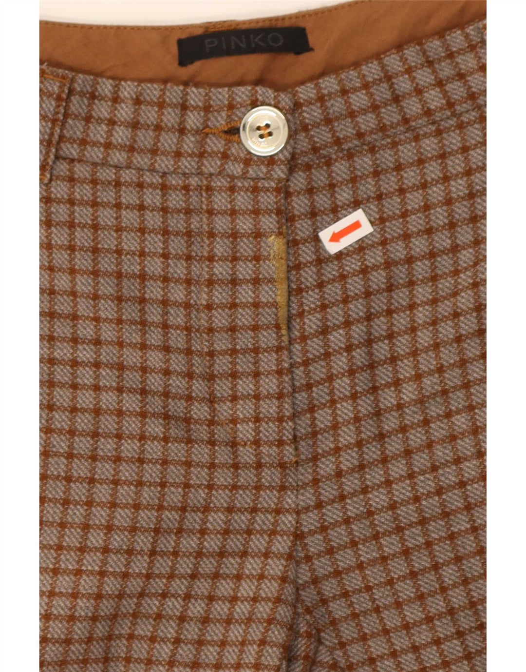 Damskie spodnie Chino Pinko W26 L26 Brązowa kratka z poliestru