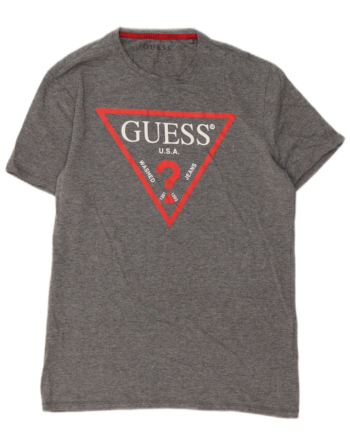 Męski T-shirt Guess z grafiką, średnioszary, bawełniany