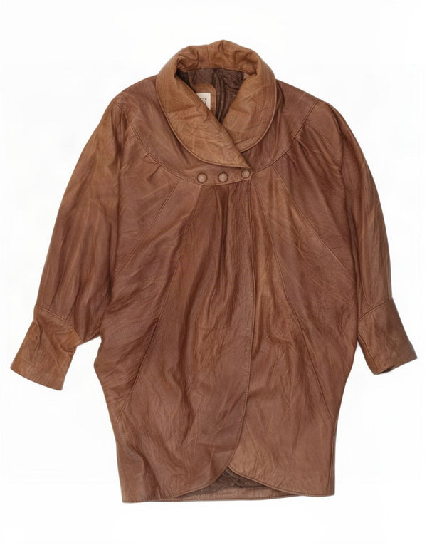 Vintage damski płaszcz skórzany Batwing UK 16, duży brązowy