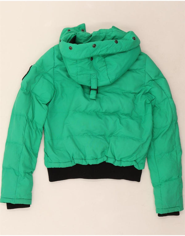 Damska kurtka Superdry z kapturem, oversize, wyściełana UK 8, mała, zielona, z blokami kolorów