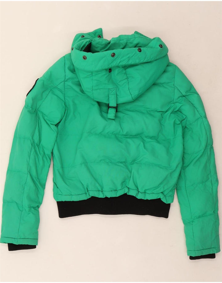 Damska kurtka Superdry z kapturem, oversize, wyściełana UK 8, mała, zielona, z blokami kolorów