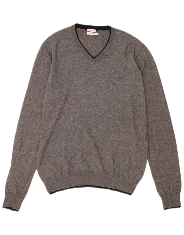 Męski sweter Sun68 z dekoltem w kształcie litery V, XL, szara bawełna