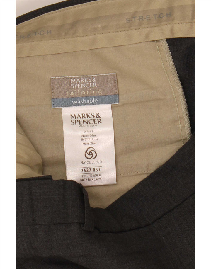 Marks & Spencer Męskie dopasowane proste spodnie garniturowe W34 L29 Szary poliester