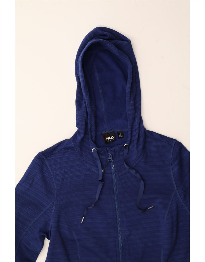 FILA Womens Zip Hoodie Sweater UK 10 Small Navy Blue Striped Polyester Vintage Fila and Second-Hand Fila from Messina Hembry 