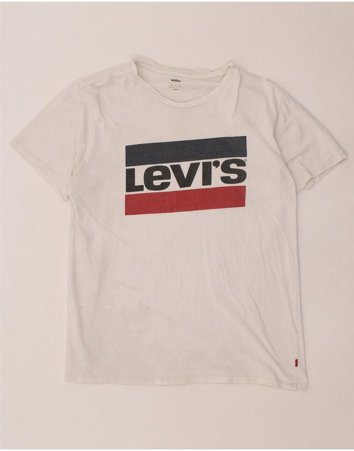 LEVI'S Mens Graphic T-Shirt Top Medium White Vintage Levi's and Second-Hand Levi's from Messina Hembry 