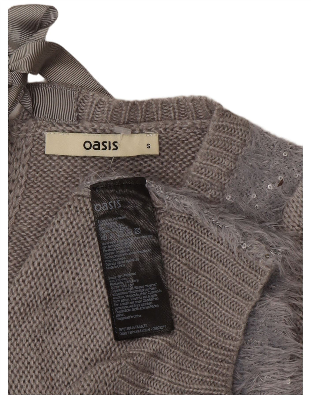 Damski sweter Oasis z dekoltem w łódkę UK 10, mały, szary poliamid