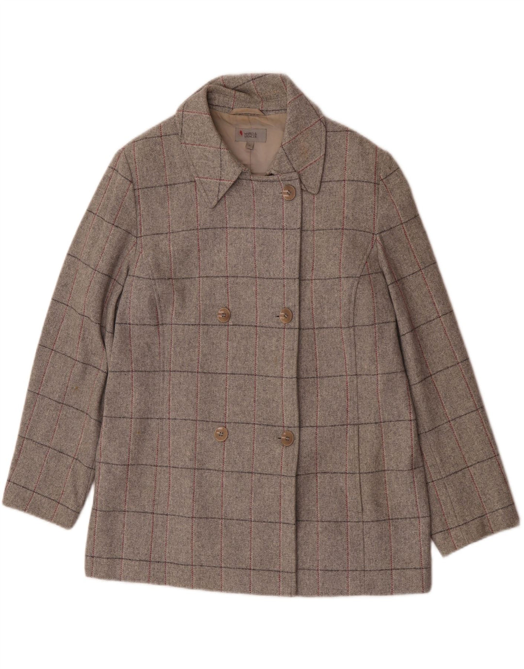 Marks & Spencer Damski płaszcz dwurzędowy UK 18 XL Szary w kratkę, nowa wełna