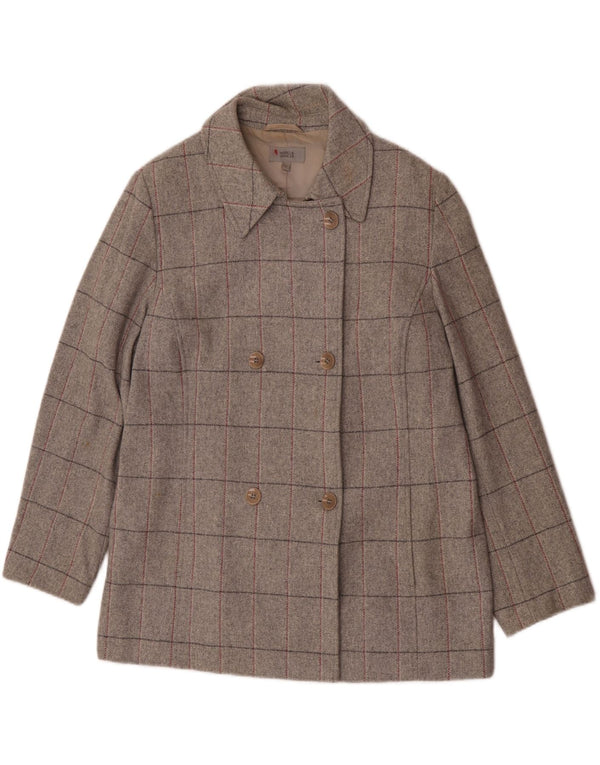Marks & Spencer Damski płaszcz dwurzędowy UK 18 XL Szary w kratkę, nowa wełna