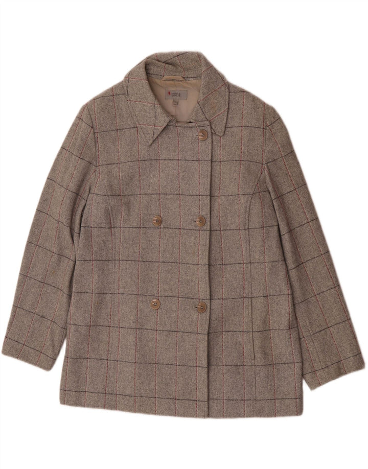 Marks & Spencer Damski płaszcz dwurzędowy UK 18 XL Szary w kratkę, nowa wełna
